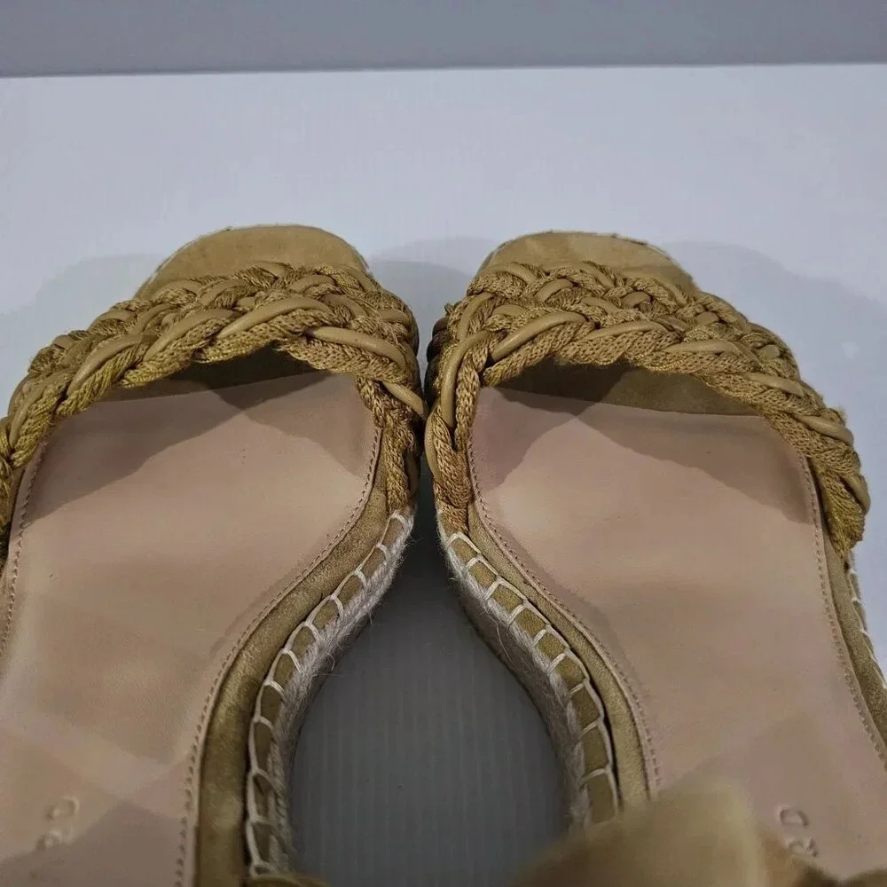 Veronica Beard Reema Espadrille Wedge Sandal Womens 10 Woven Mustard Leather NEW